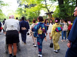 Ladies wearing their yukata on the way to the Temple 